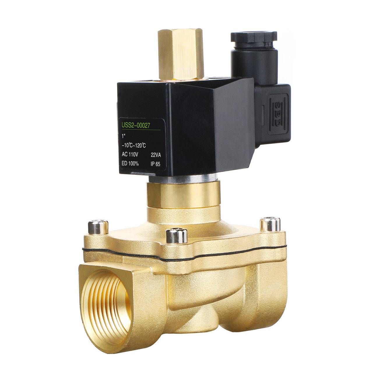 U.S. Solid Electric Solenoid Valve- 1" 110V AC Solenoid Valve Brass Body Normally Open, VITON SEAL