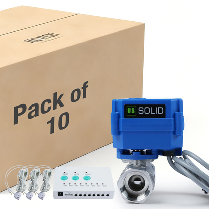 10-Pack Water Leak Detector System - 3/4" Stainless Steel Motorized Ball Valve, Controller & 3 Sensors Each