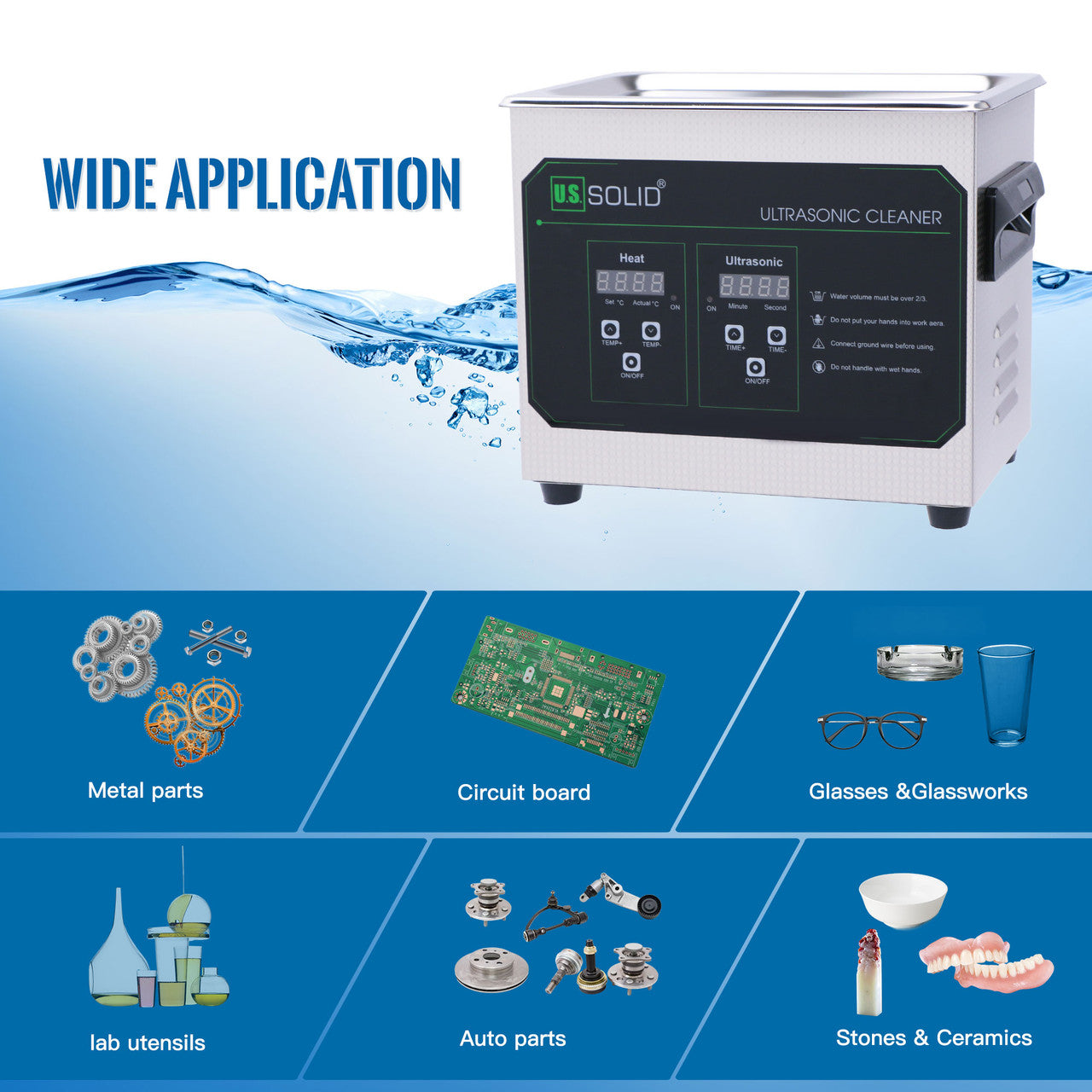 U.S. Solid 6.5 L Ultrasonic Cleaner, 40 KHz Stainless Steel Ultrasonic Cleaning Machine with Digital Timer and Heater