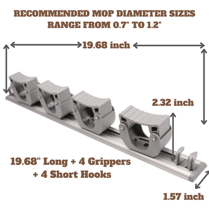 حامل الممسحة والمكانس الصلبة من الولايات المتحدة الأمريكية، مثبت على الحائط، 4 فتحات و4 خطافات، منظم أدوات الحديقة، 20 بوصة