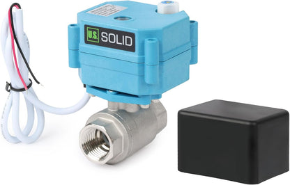 Válvula de esfera motorizada de 1/2" em aço inoxidável 316 com tampa à prova d'água, 110-230 V CA, passagem plena, IP67, retorno automático de 2 fios, normalmente fechada.