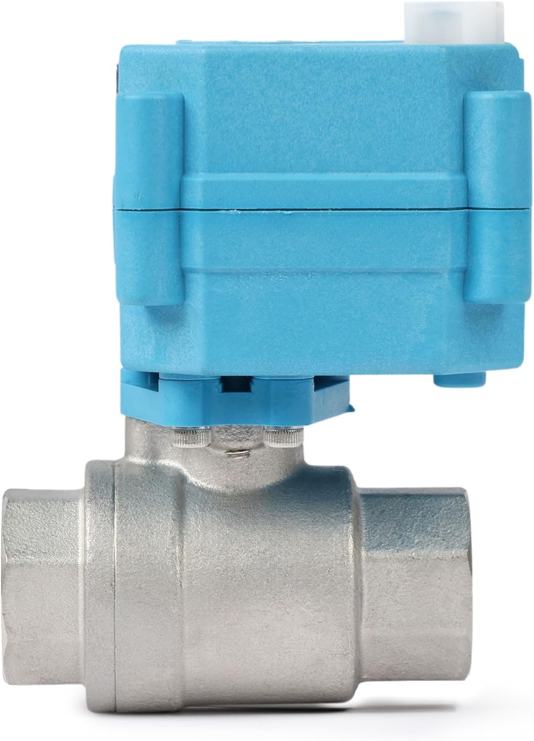 Válvula de esfera motorizada de 1/2" em aço inoxidável 316 com tampa à prova d'água, 110-230 V CA, passagem plena, IP67, retorno automático de 2 fios, normalmente fechada.