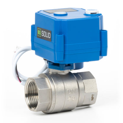 1" Motorized Ball Valve with Manual Function - 2 Wire Auto Return, Stainless Steel, 85-265V AC, Full Port, Normally Open