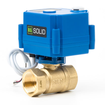 3/4" Motorized Ball Valve with Manual Function - 2 Wire Auto Return, Brass, 85-265V AC, Standard Port, Normally Closed