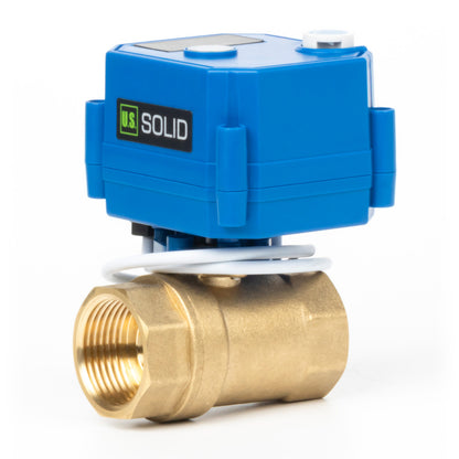 1" Motorized Ball Valve with Manual Function - 2 Wire Auto Return, Brass, 85-265V AC, Standard Port, Normally Closed