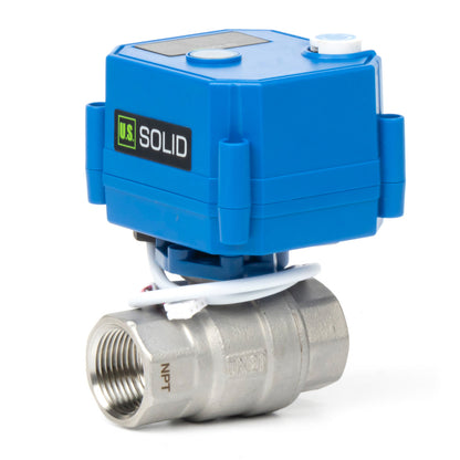 3/4" Motorized Ball Valve with Manual Function - 2 Wire Auto Return, Stainless Steel, 85-265V AC, Full Port, Normally Open