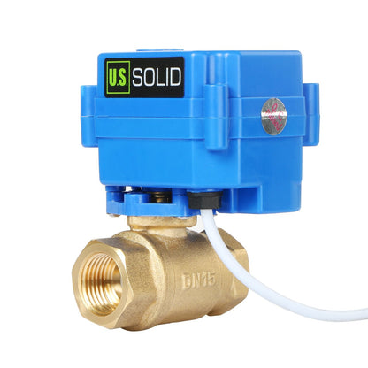 U.S. Solid Motorized Ball Valve- 1/2” Brass Electrical Ball Valve with Full Port, 9-24 V AC/DC, 2 Wire Auto Return